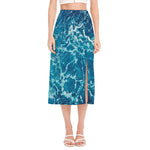 Ocean Surface Print Side Slit Midi Skirt