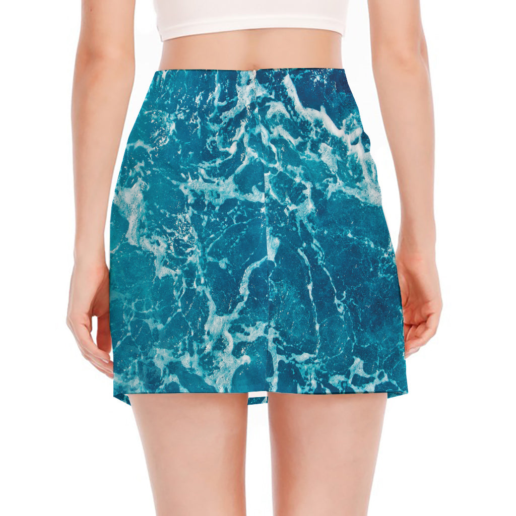 Ocean Surface Print Side Slit Mini Skirt