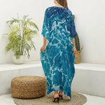 Ocean Surface Print Silk V-Neck Kaftan Dress