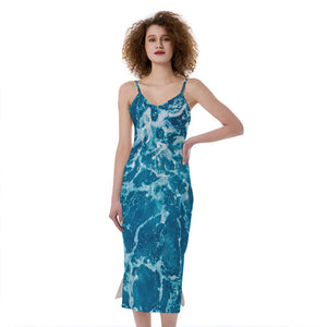 Ocean Surface Print Slim Fit Midi Cami Dress