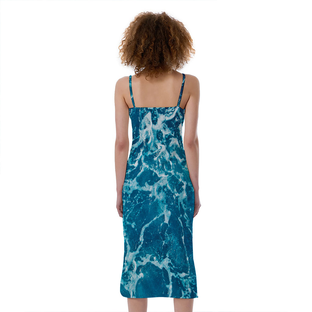 Ocean Surface Print Slim Fit Midi Cami Dress