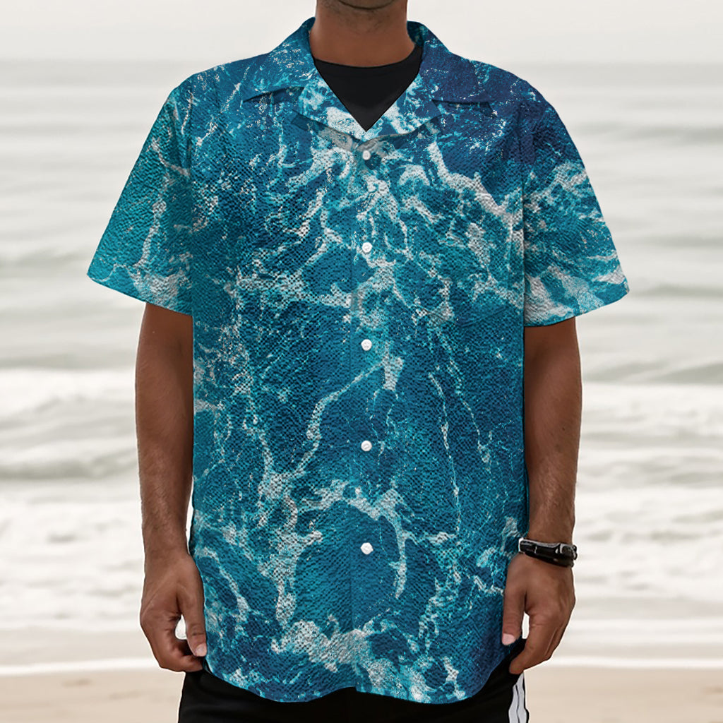 Ocean Surface Print Textured Short Sleeve Shirt