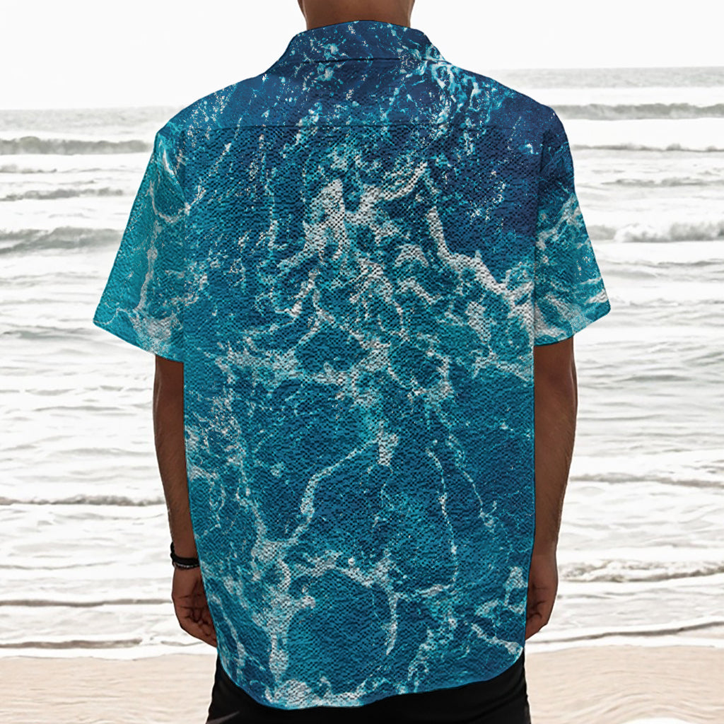 Ocean Surface Print Textured Short Sleeve Shirt