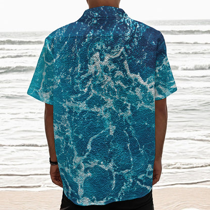 Ocean Surface Print Textured Short Sleeve Shirt
