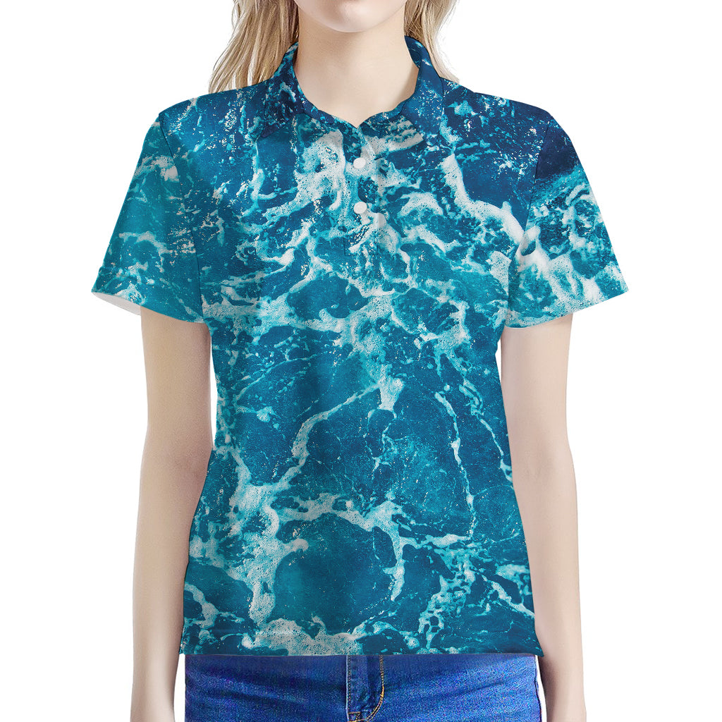 Ocean Surface Print Women's Polo Shirt