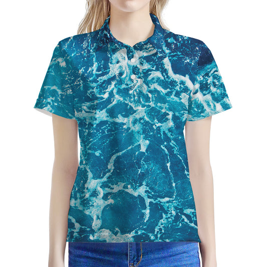 Ocean Surface Print Women's Polo Shirt