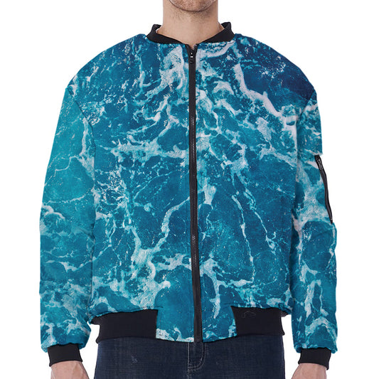 Ocean Surface Print Zip Sleeve Bomber Jacket