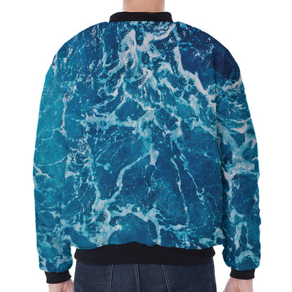 Ocean Surface Print Zip Sleeve Bomber Jacket