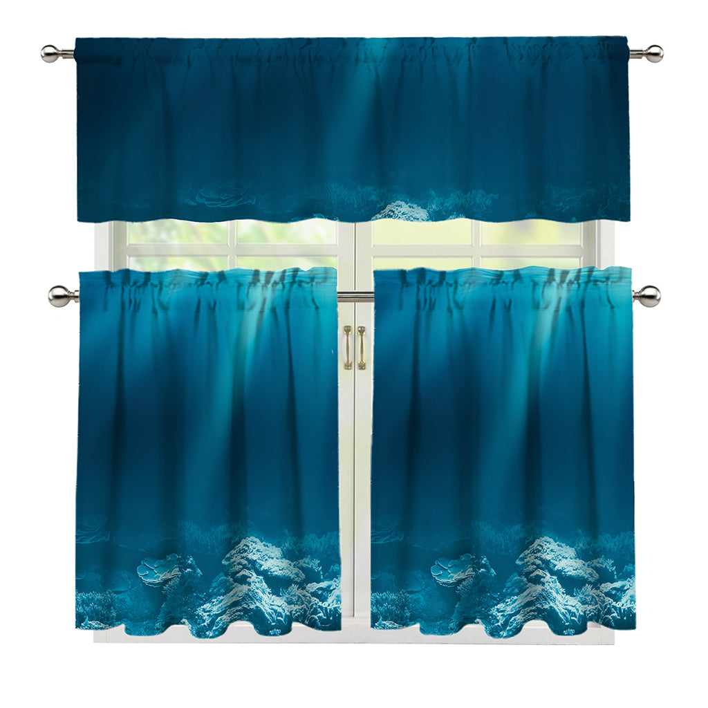 Ocean Underwater Print 3 Piece Kitchen Curtains