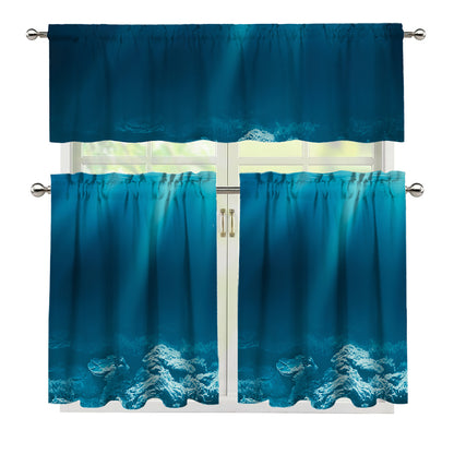 Ocean Underwater Print 3 Piece Kitchen Curtains