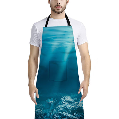 Ocean Underwater Print Bib Apron With Pocket