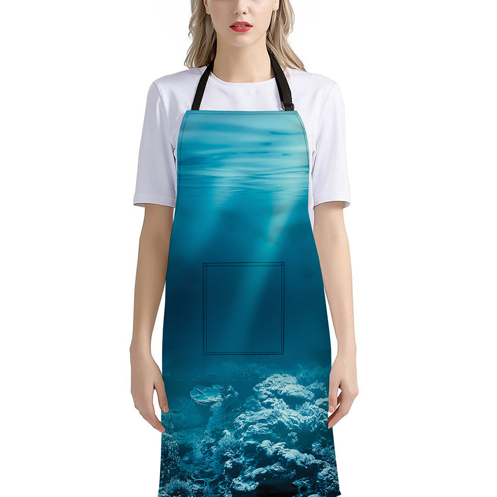 Ocean Underwater Print Bib Apron With Pocket
