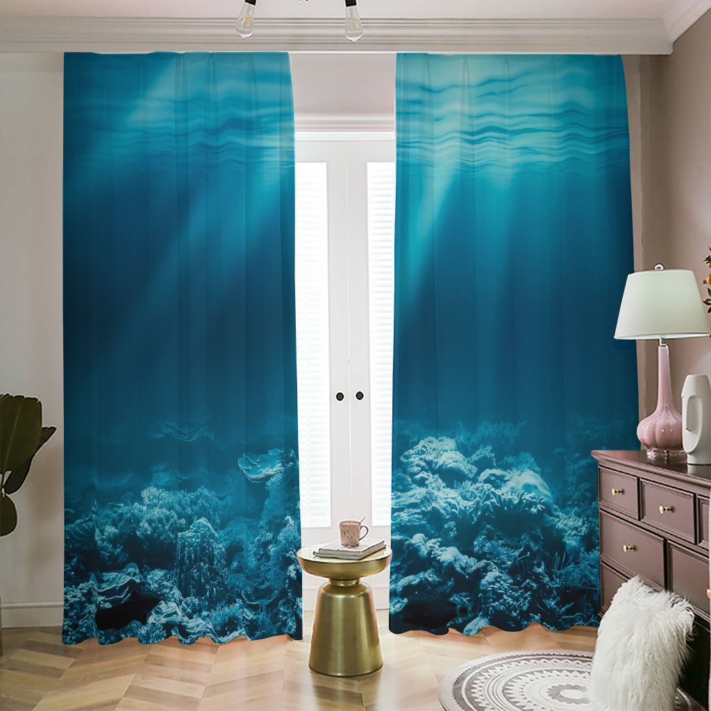 Ocean Underwater Print Blackout Pencil Pleat Curtains