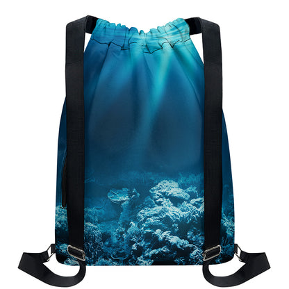 Ocean Underwater Print Drawstring Backpack
