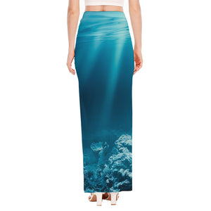 Ocean Underwater Print High Slit Maxi Skirt