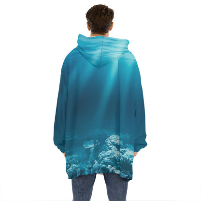 Ocean Underwater Print Hoodie Blanket