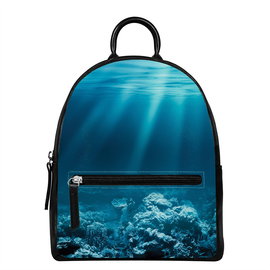 Ocean Underwater Print Leather Backpack