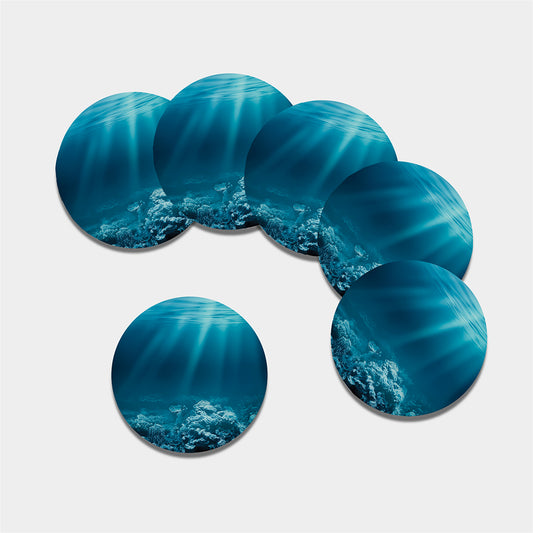 Ocean Underwater Print Leather Coaster Set