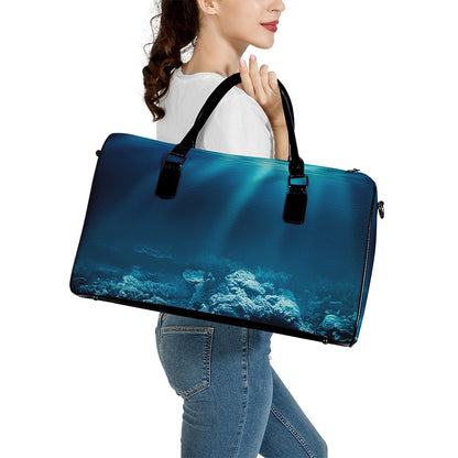 Ocean Underwater Print Leather Duffle Bag