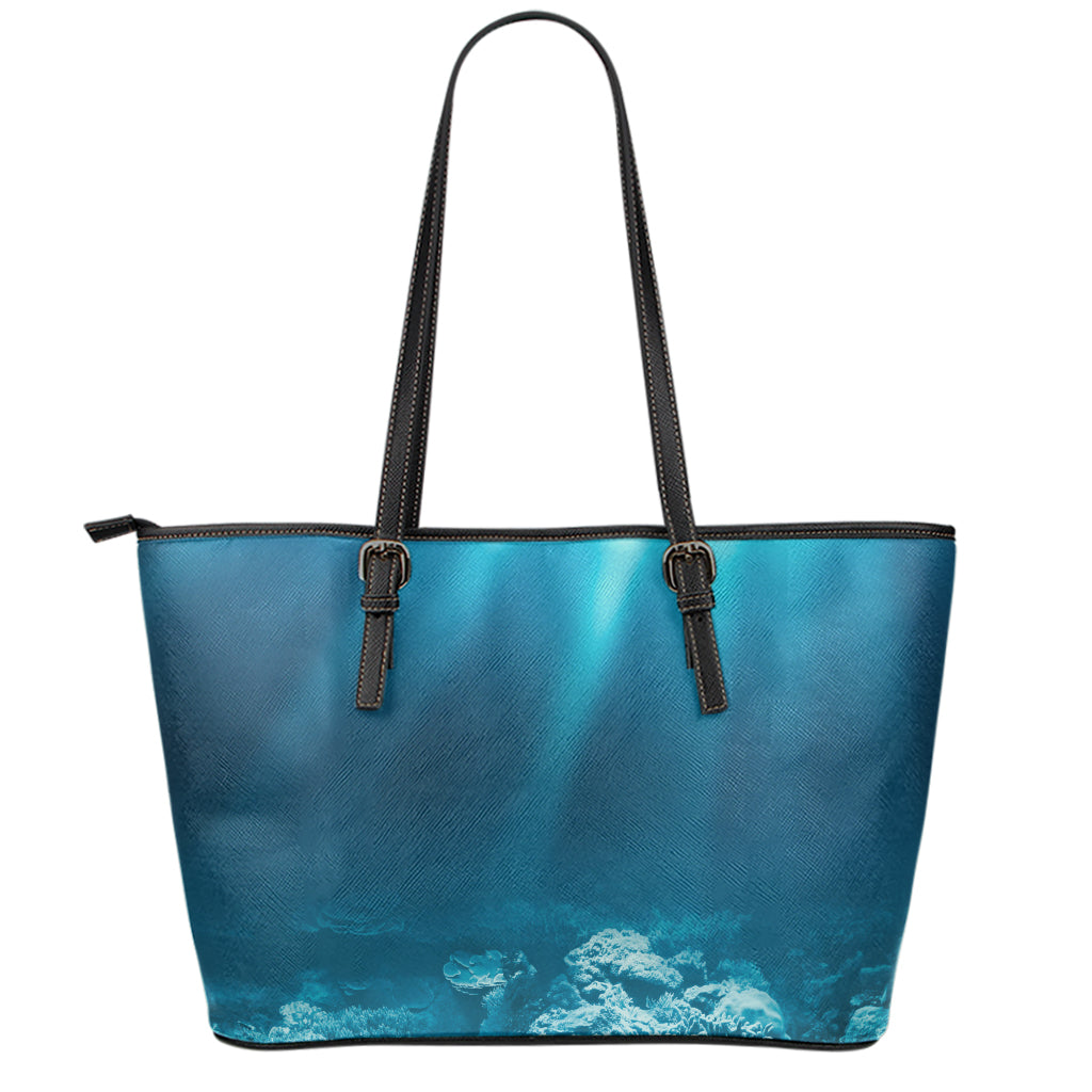 Ocean Underwater Print Leather Tote Bag