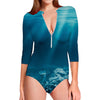 Ocean Underwater Print Long Sleeve Swimsuit