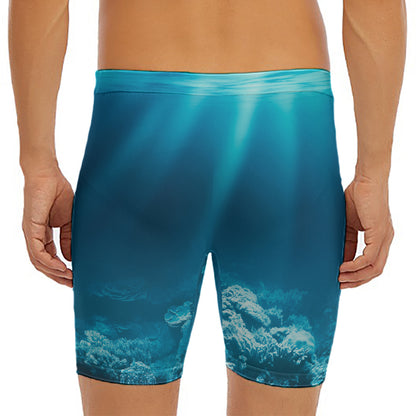Ocean Underwater Print Men's Long Boxer Briefs