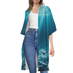 Ocean Underwater Print Open Front Beach Cover Up