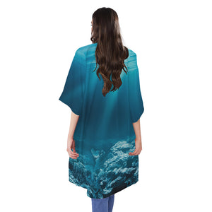 Ocean Underwater Print Open Front Beach Cover Up