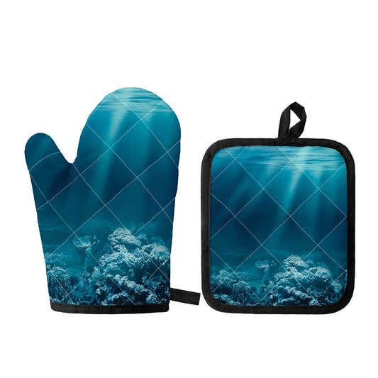 Ocean Underwater Print Oven Mitt And Pot Holder Set