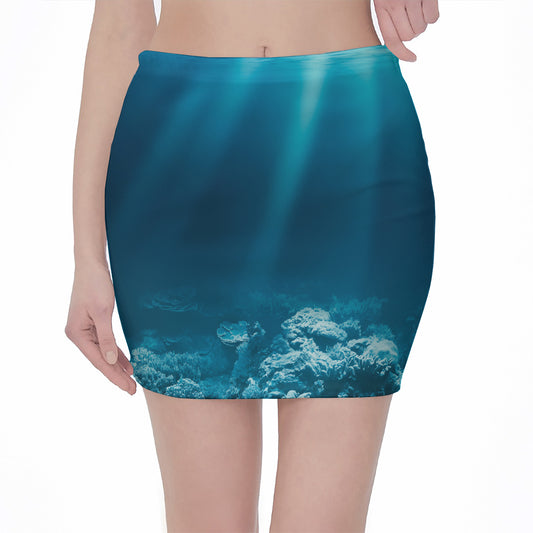 Ocean Underwater Print Pencil Mini Skirt