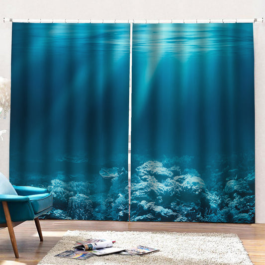 Ocean Underwater Print Pencil Pleat Curtains