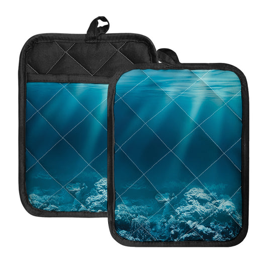 Ocean Underwater Print Pot Holders With Pocket