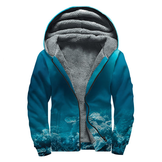 Ocean Underwater Print Sherpa Lined Zip Up Hoodie