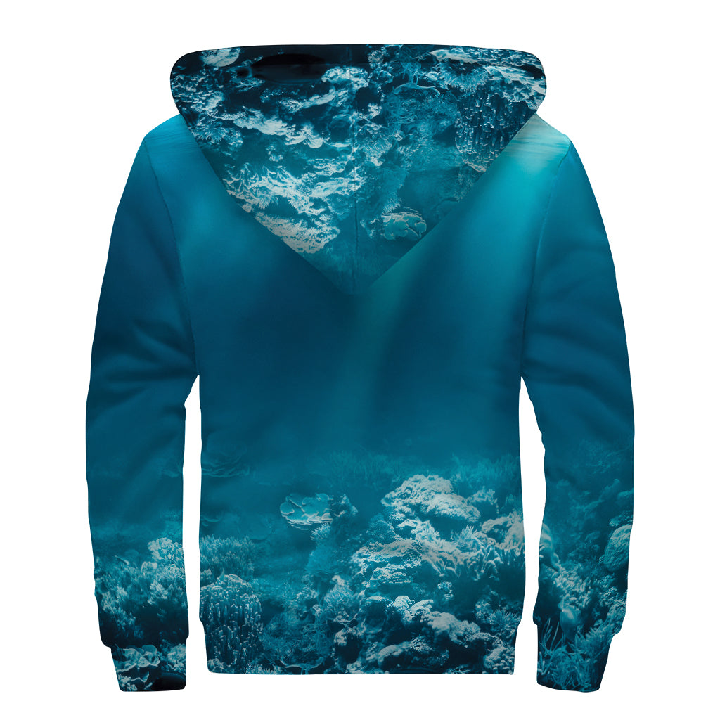 Ocean Underwater Print Sherpa Lined Zip Up Hoodie