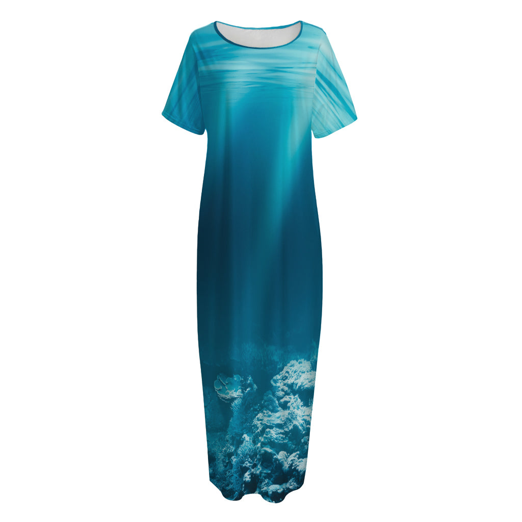 Ocean Underwater Print Short Sleeve Long Nightdress