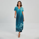 Ocean Underwater Print Short Sleeve Maxi Dress