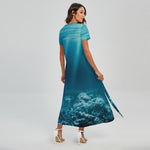 Ocean Underwater Print Short Sleeve Maxi Dress