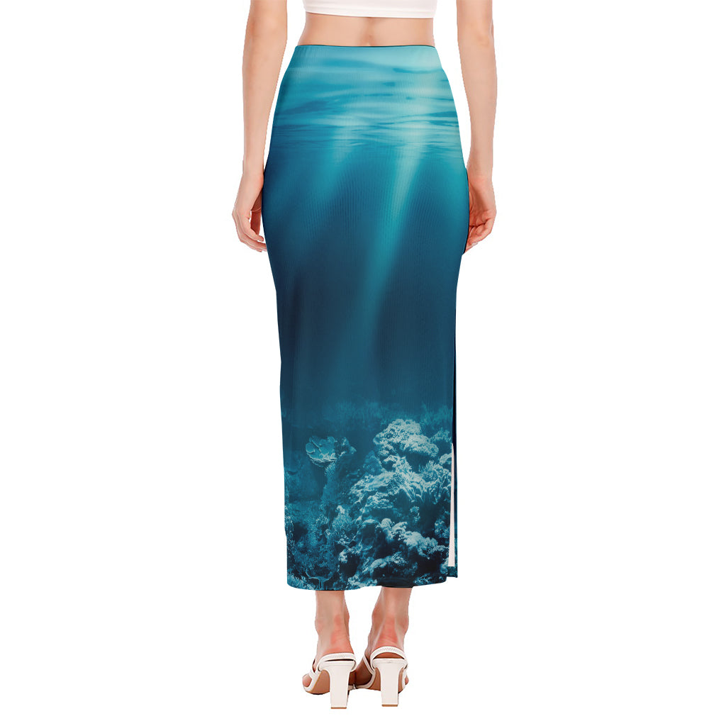 Ocean Underwater Print Side Slit Maxi Skirt