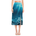 Ocean Underwater Print Side Slit Midi Skirt