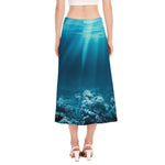 Ocean Underwater Print Side Slit Midi Skirt