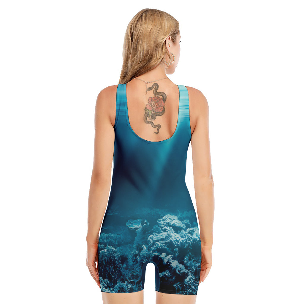 Ocean Underwater Print Sleeveless One Piece Swimsuit