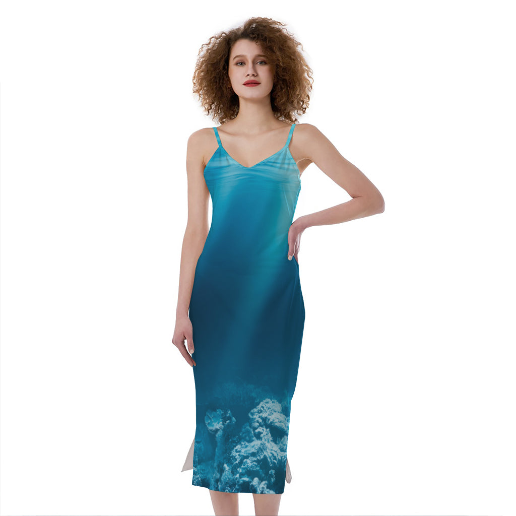Ocean Underwater Print Slim Fit Midi Cami Dress