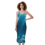 Ocean Underwater Print Slim Fit Midi Cami Dress