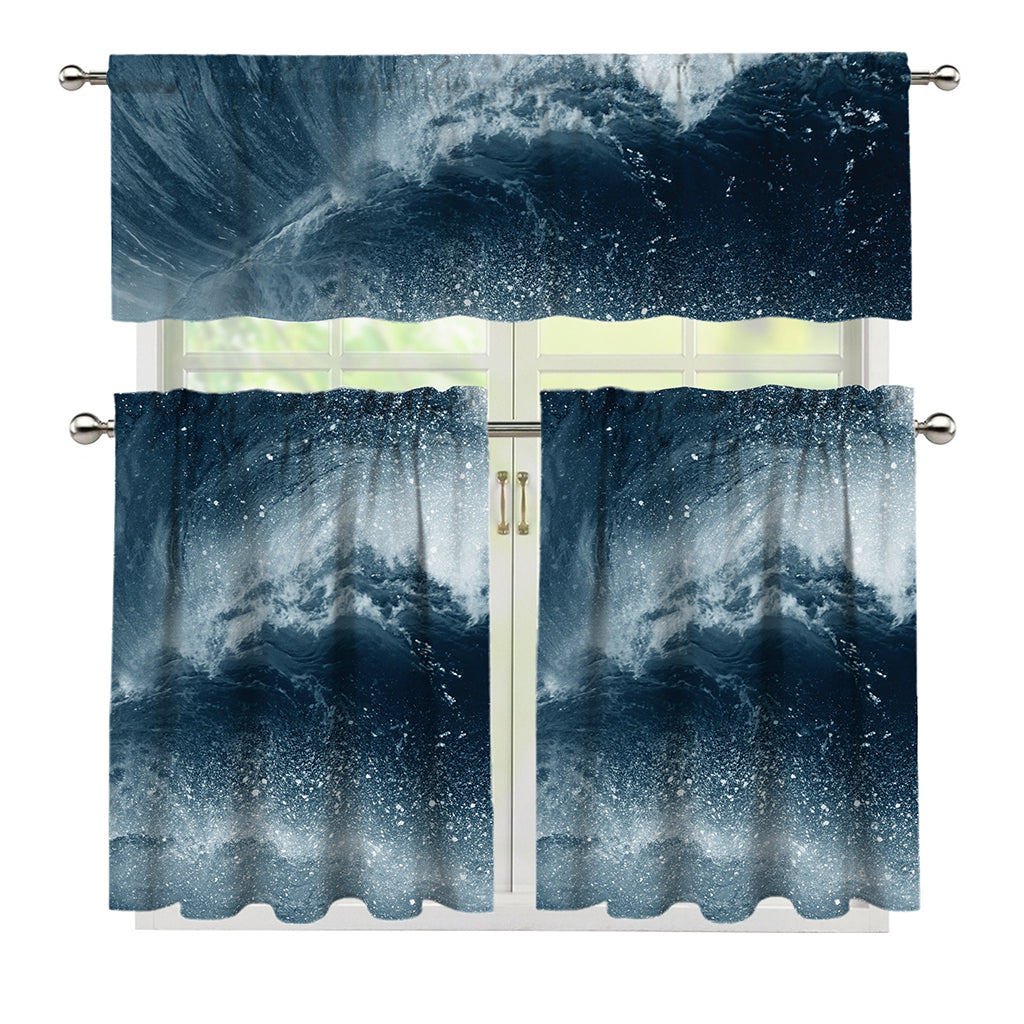 Ocean Wave Print 3 Piece Kitchen Curtains