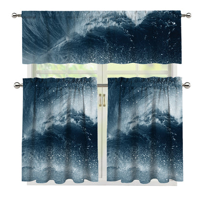 Ocean Wave Print 3 Piece Kitchen Curtains