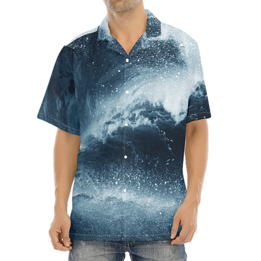 Ocean Wave Print Aloha Shirt