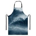 Ocean Wave Print Bib Apron With Pocket
