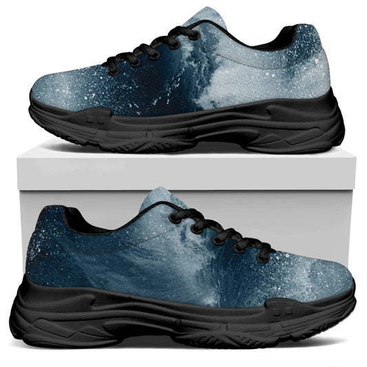 Ocean Wave Print Black Chunky Shoes