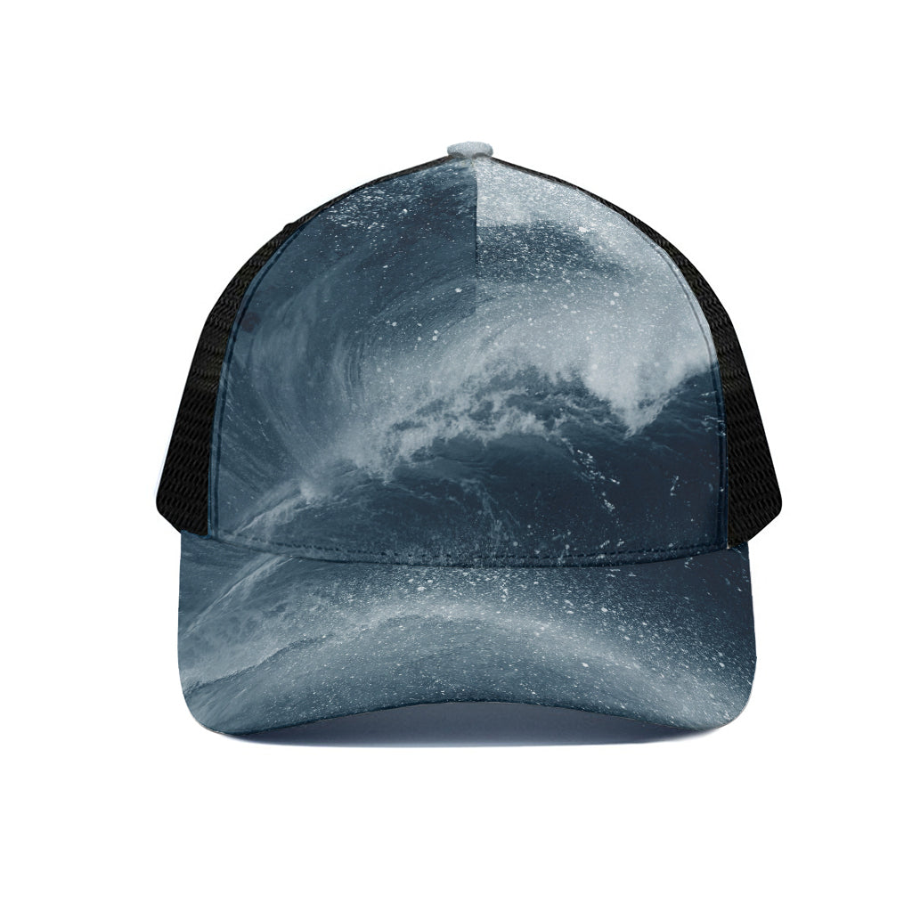Ocean Wave Print Black Mesh Trucker Cap