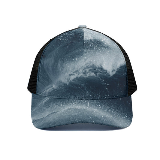 Ocean Wave Print Black Mesh Trucker Cap